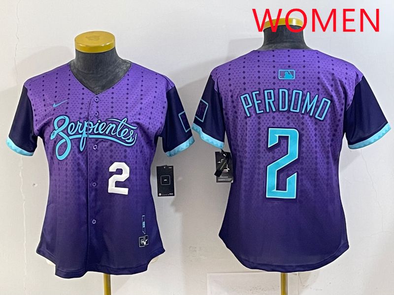 Women 2025 Arizona Diamondback 2 Perdomo Purple Joint Name Nike MLB Jersey style 2